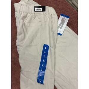 Sound Style Womens Dressy Button Zip Fly Linen Pants w Pockets Large Size Tan